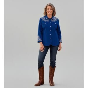 Quacker Factory Jacket Embroidered Womens M Embellished Western Stretch Cotton